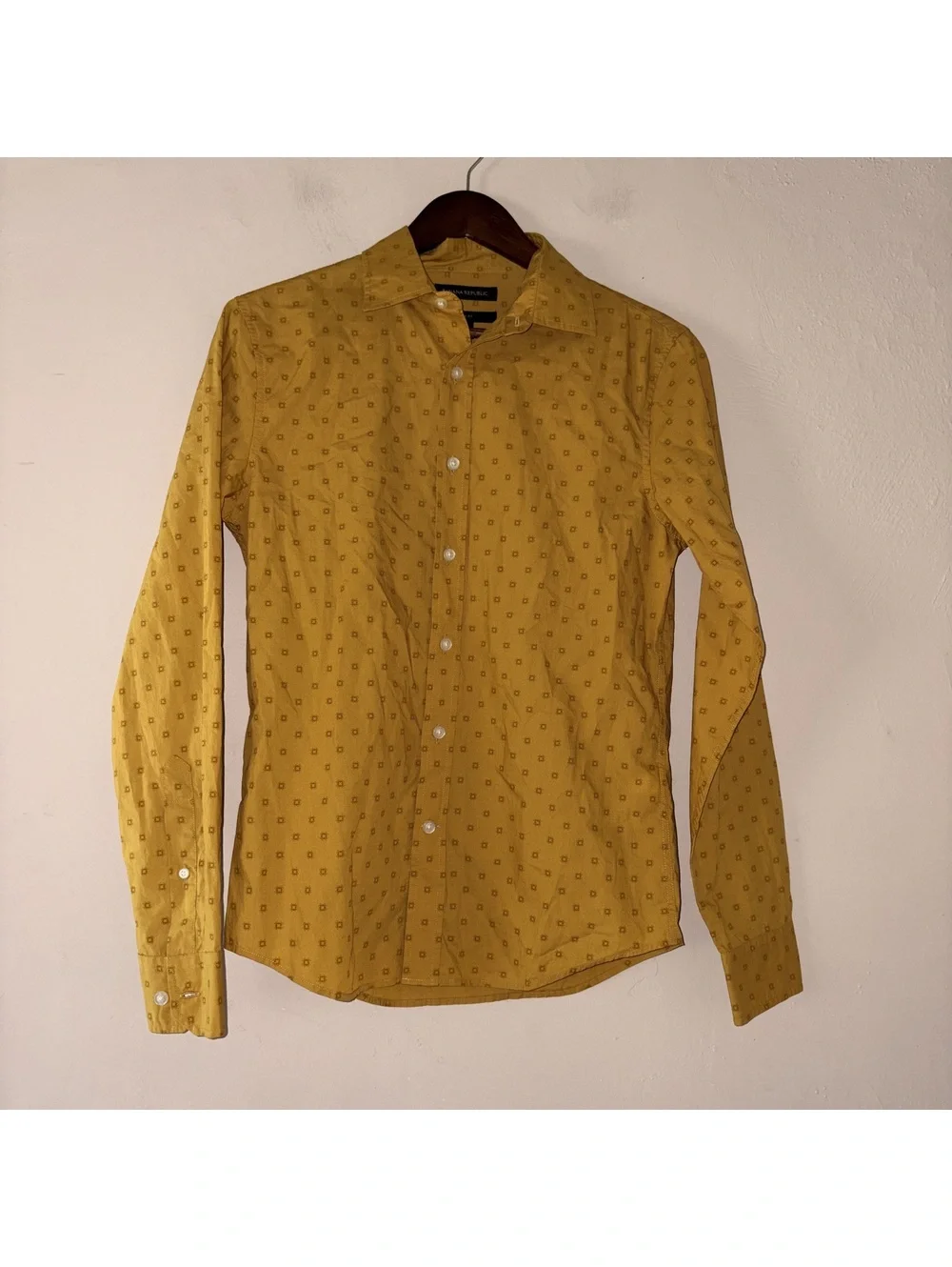 Banana Republic Slim Fit Button-Down Shirt - Mustard Yellow Print - Size XS